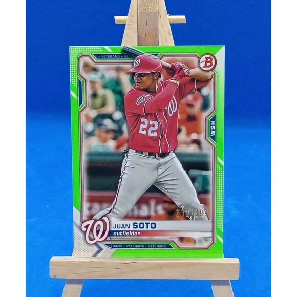 2021 Bowman - Juan Soto #67 Neon Green Border SP 132/399 - Picture 4 of 6